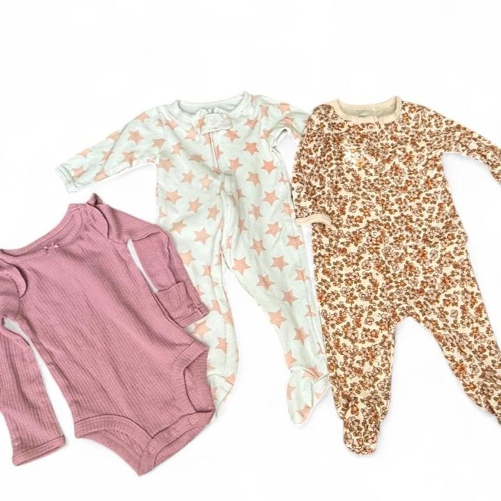 Baby Girl 3M Sleeper Bundle 3 Pc Carter's Peanutshell Pink Floral Stars